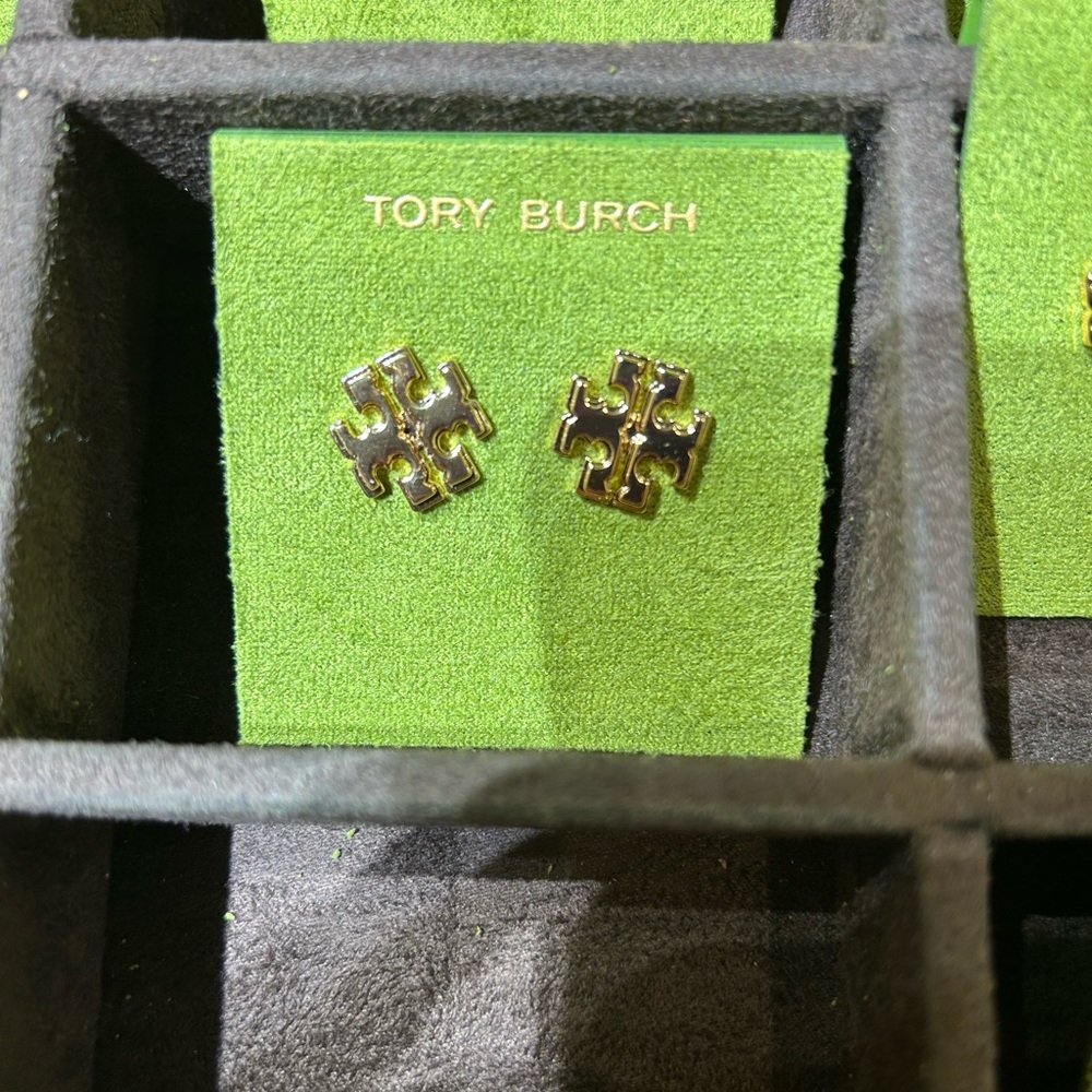 Tory Burch Gold-Tone small Logo Stud Earrings gold color new double T logo